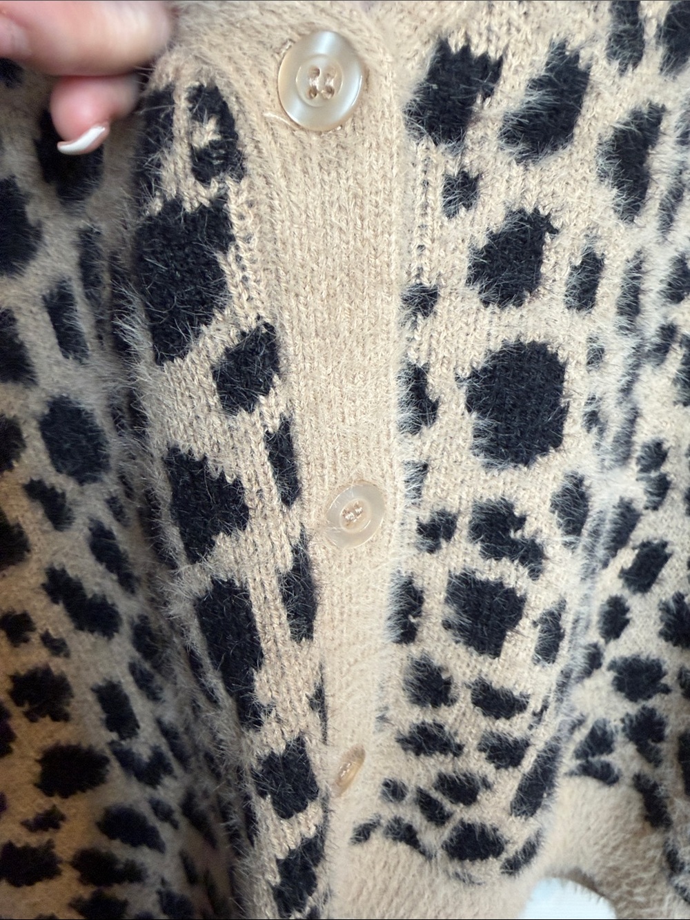 Jessica Simpson Beige and Black Leopard Print V-Neck Cardigan - Picture 5 of 8